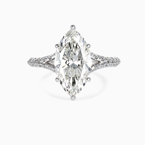 Accented Lab-Grown Marquise Diamond Split Shank Engagement Ring, 18k White Gold